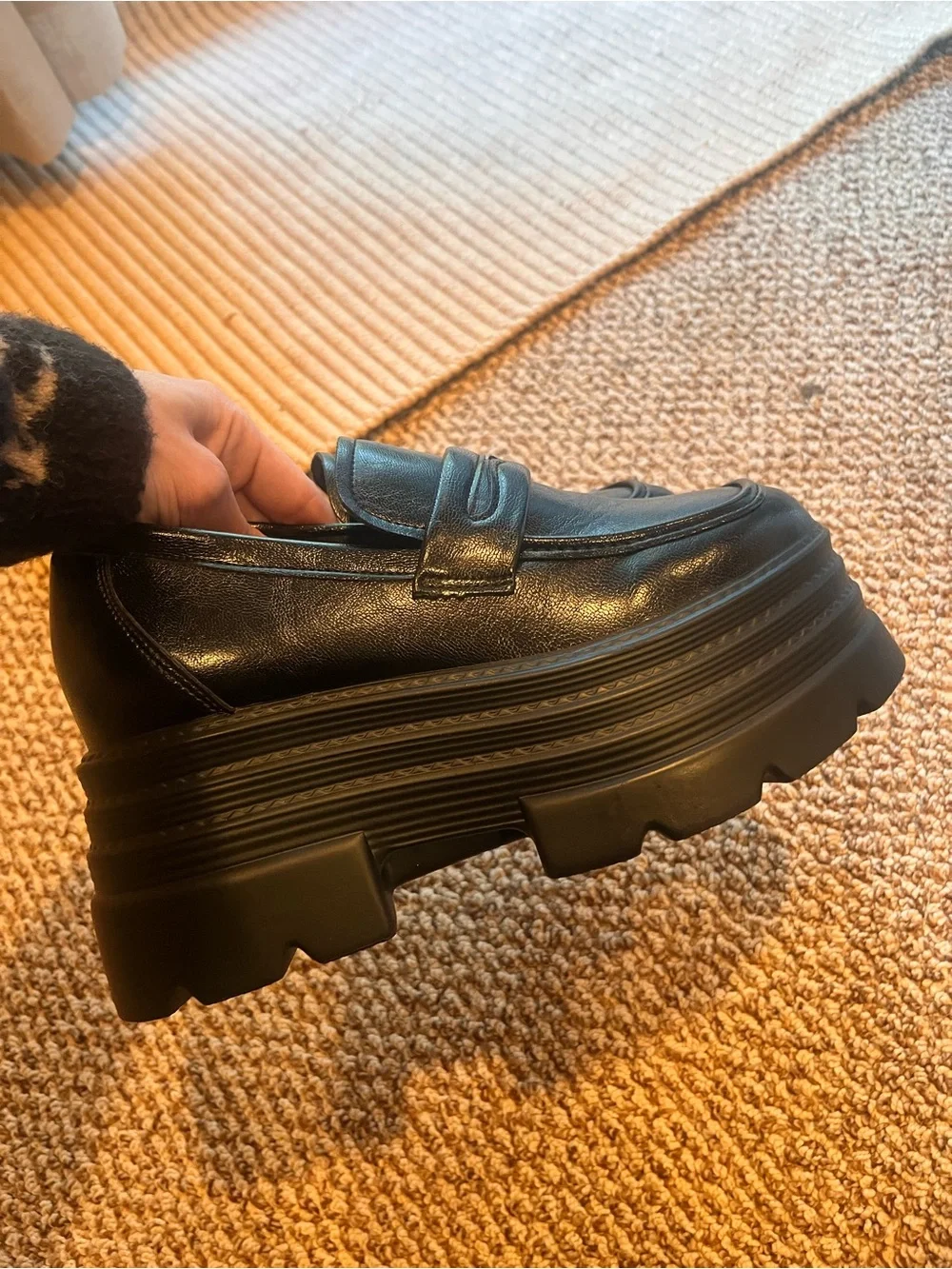 NWB🎉 Romwe Black Platform Matte Loafers Y2K